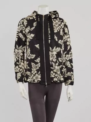 Floral Printed Nylon Zip Up Morion Jacket