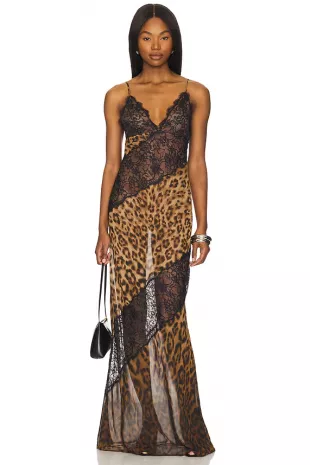 Leopard Print and Lace Maxi Dress