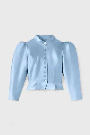 Blue Satin Puff Sleeve Jacket
