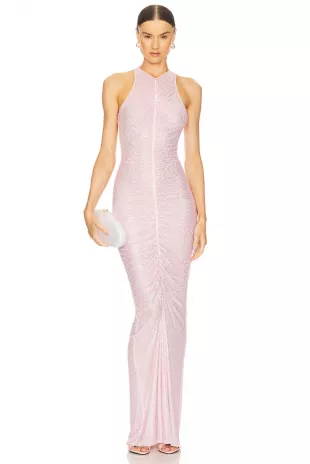 Pink Sequin Ruched Maxi Dress