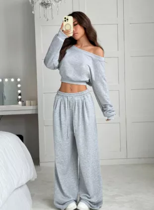 Solid Color Asymmetrical Collar Drop Shoulder Cropped Top