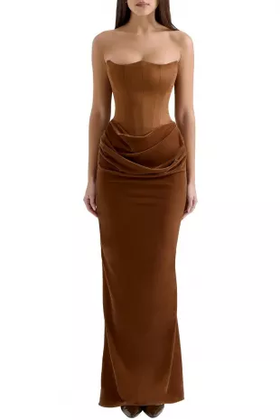 Persephone Strapless Corset Satin & Velvet Gown