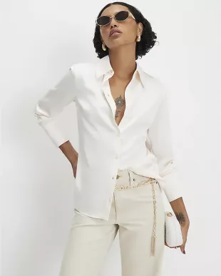 Cream Slim Fit Satin Shirt