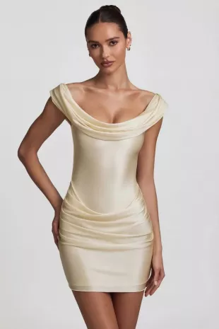 Maeve Satin Off-Shoulder Draped Mini Dress
