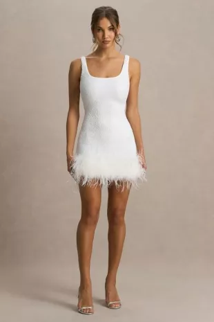 Rosalinda White Sequin Square-Neck Mini Dress