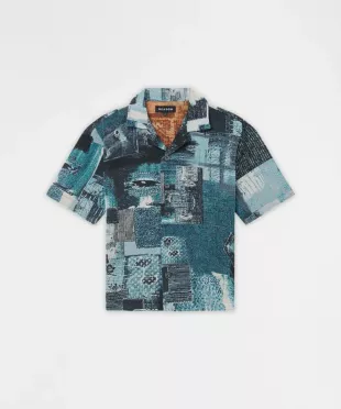 Mosaic Tapestry Button Down Short Sleeve Knit Shirt