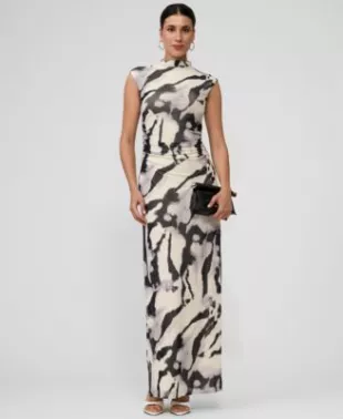 Nina Mock-Neck Mesh Dress
