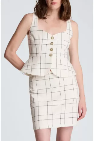 Windowpane Plaid Peplum Vest
