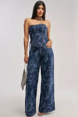 Elevated Wide Leg Denim with Rhinestones