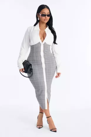 Yasmin Plaid Shirt Midi Dress
