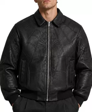 Spider Man Black Leather Bomber Jacket