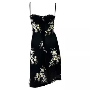 Runway Sheer Black Stretch Silk Floral Bustier Dress