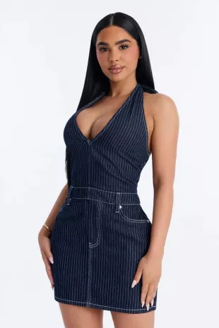 Alexa Halter Denim Mini Dress