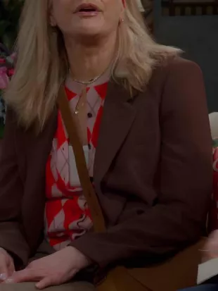 Leanne S02 Kristen Johnston Pink/Red Argyle Cardigan