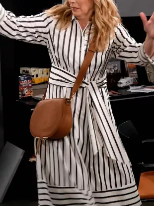 Leanne S02 Leanne Morgan White Striped Maxi Shirt Dress