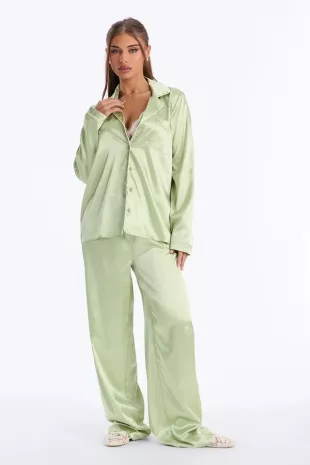 Bedtime Stretch Satin Long Sleeve PJ Pant Set