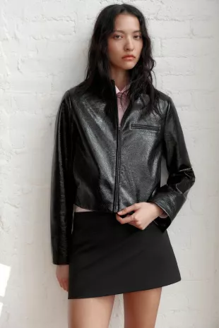 Faux Leather Cropped Jacket
