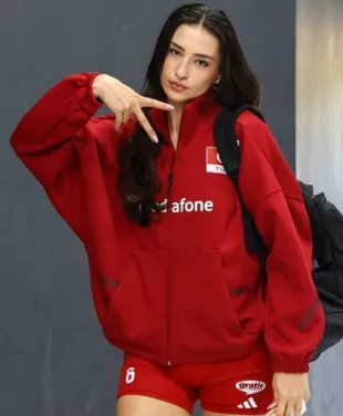 Turkish Volleyball Player Saliha Şahin Red Jacket