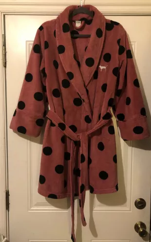 Pink Fleece Robe pink w/ Black Polka Dots Dog