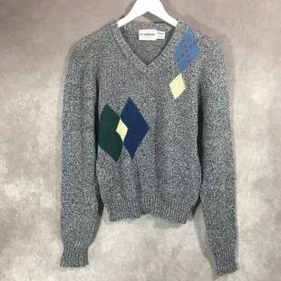 Vintage V-Neck Grey Argyle Sweater