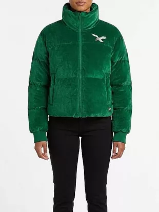 Philadelphia Eagles Green Velvet Funnel Collar Jacket