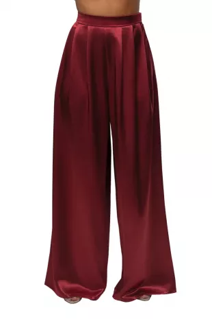 Pleated Wide Leg Satin Pants