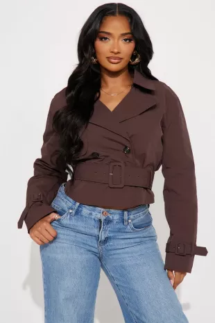 Belted Nylon Cropped Trench