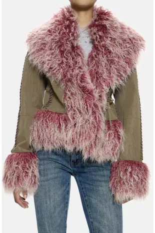 Leonie Faux Mongolian Fur Trim Coat