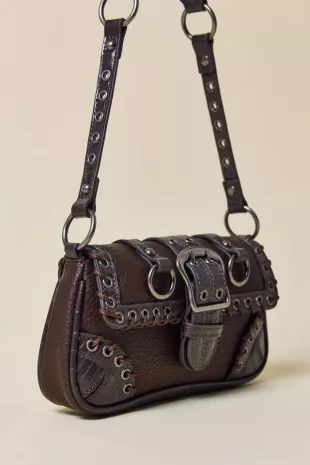 Jade Laced Rivet Bag in Dark Brown