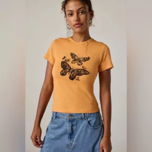 Butterfly Lace Embroidered Graphic Baby Tee