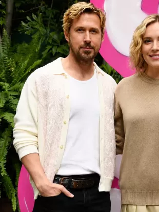 The Social 2026 Ryan Gosling Pink Textured Cardigan