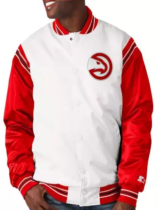Atlanta Hawks Red and White Satin Jacket