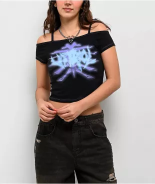 Skeleton Off Shoulder Black Crop Top