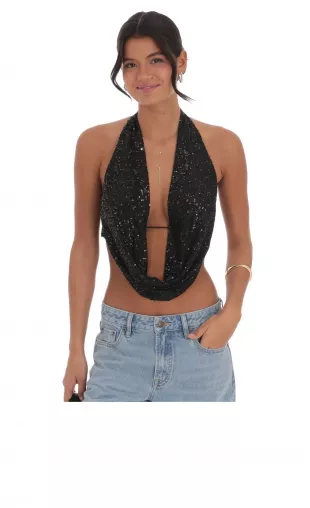 Sequin Plunge Top