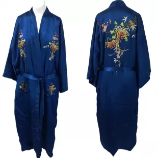 Silky Kimono Robe  Embroidered Flowers BJD Smoking Jacket Asian