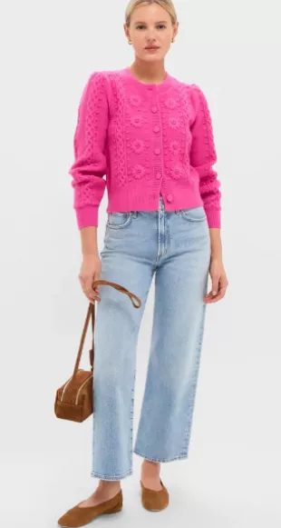 Hot Pink Embroidered Floral Frankie Cardigan
