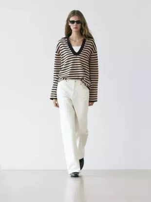 Striped V Neck Knit Sweater