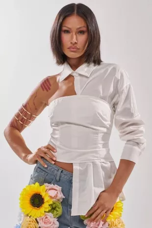 Don't Look At Me Asymmetrical Poplin Blouse