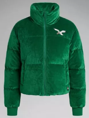Philadelphia Eagles Green Velvet Puffer Jacket