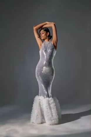 Belle Of The Ball Sequin Ruffle Maxi Dress
