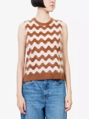 Scallop Pattern Brushed Cashmere Vest