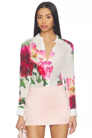 Alice + Olivia Willa Top en Empress Bloom Off White | REVOLVE