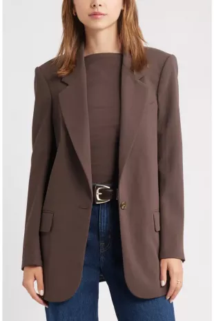 Curator Crepe Relaxed Blazer in Brown Seal