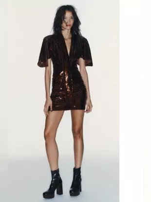Brown Sequin Mini Dress