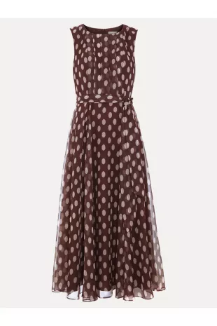Lucinda Midi Spot Dress in Latte