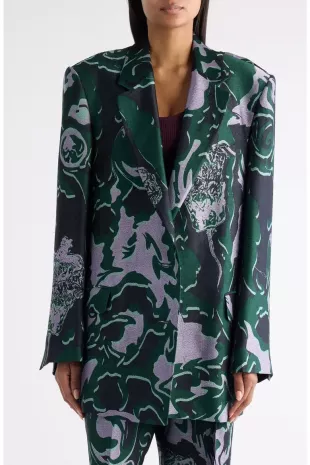 Bastis Abstract Floral Jacquard Single Breasted Crepe Blazer