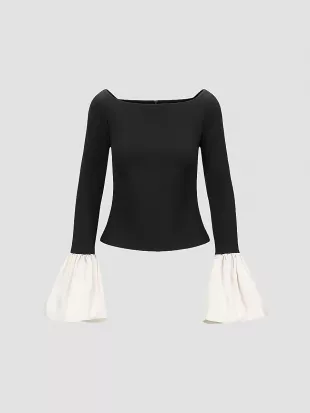 Paige Jersey Contrast-Cuff Top