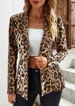 Clasi Leopard Print Lapel Neck Single Button Blazer