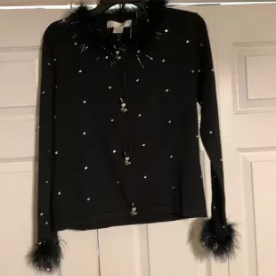 Sweater With Sliver and Black Furry Neck and Wrist.