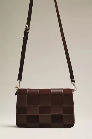 Faux-Suede Woven Shoulder Bag